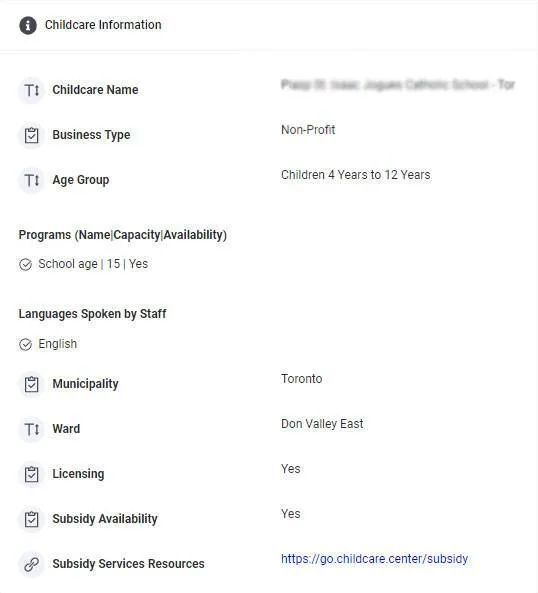 Subsidy Available for some daycare centers