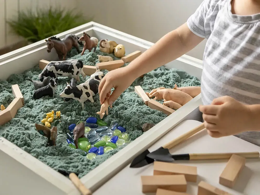 Daycare children engaged in various sensory play activities together