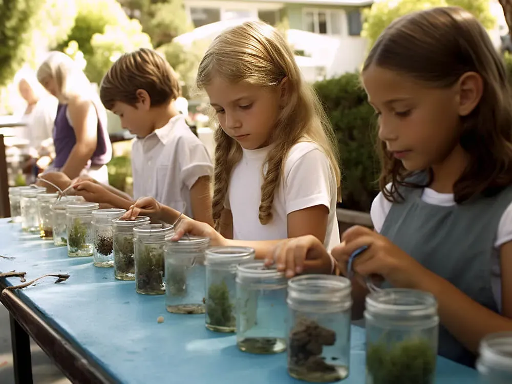 Preschoolers enjoying outdoor STEM activities in nature