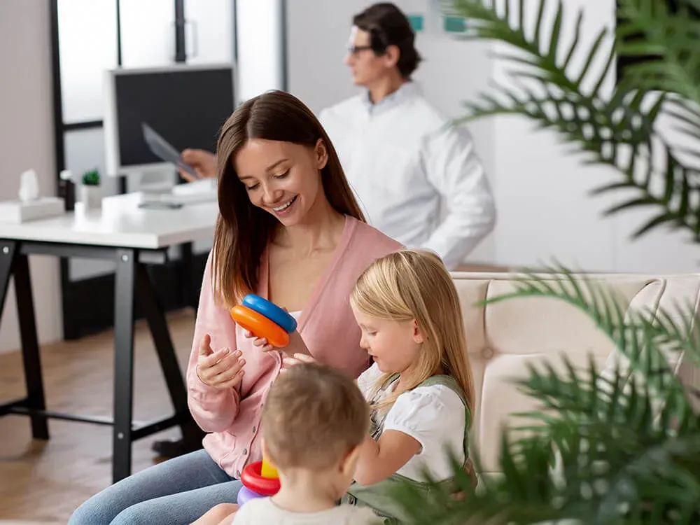 Parents and children engaged in a balanced learning environment emphasizing academic and social-emotional development